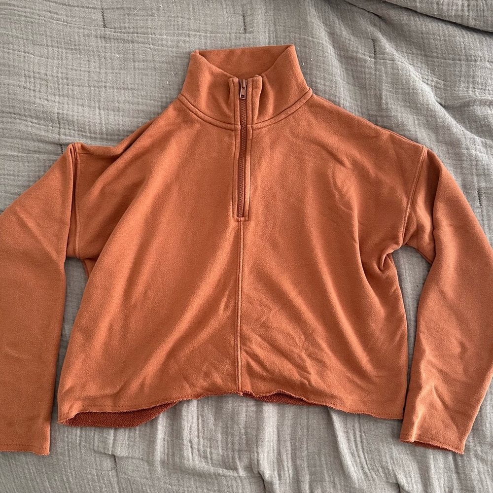 Aerie Sunday Soft Cropped Quarter Zip Sweatshirt in Canyon Creek - XS